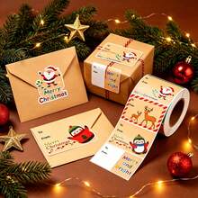 2 Rolls 1000 Pcs Christmas Gift Tags Stickers, Merry Christmas To‑From Self Adhesive Present Labels, 12 Festive Designs Xmas Name Stickers For Gift Wrapping, Stocking Stuffers, Holiday Treat Jars, Gift Bags - 1 Roll Each for 2 Styles - View 11