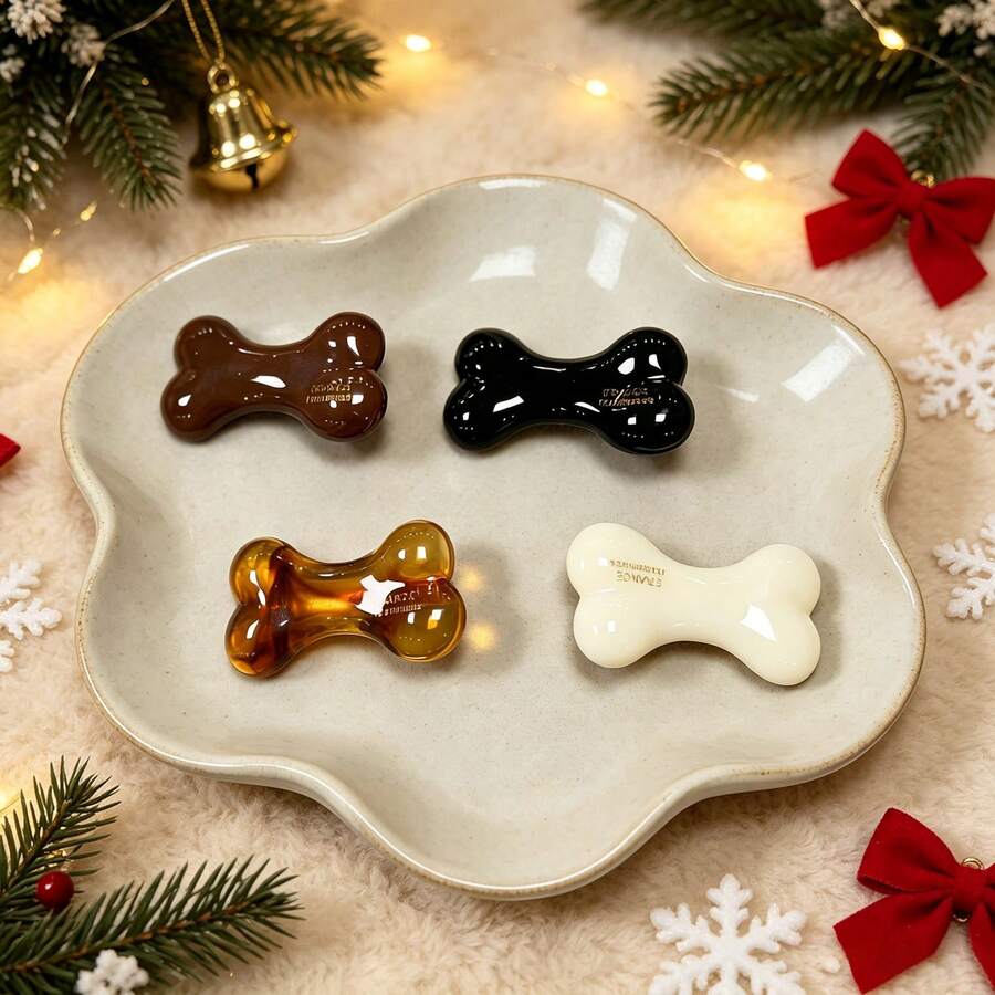 Korean Style Textured Milk Coffee Bone Shaped Hair Clip, Cute Girly Hair Slides, Side Bang Alligator Hair Clip, Fashion Hair Accessory - Multicolor - View 1