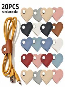 5/10/20pcs/Set Neutral Heart-Shaped Artificial Leather/20pcs Random Color Multicolor Earphone And Earphone Cable Storage Box/Battery-Free Cable Management Clip Cable Organizer Set - Set - View 7