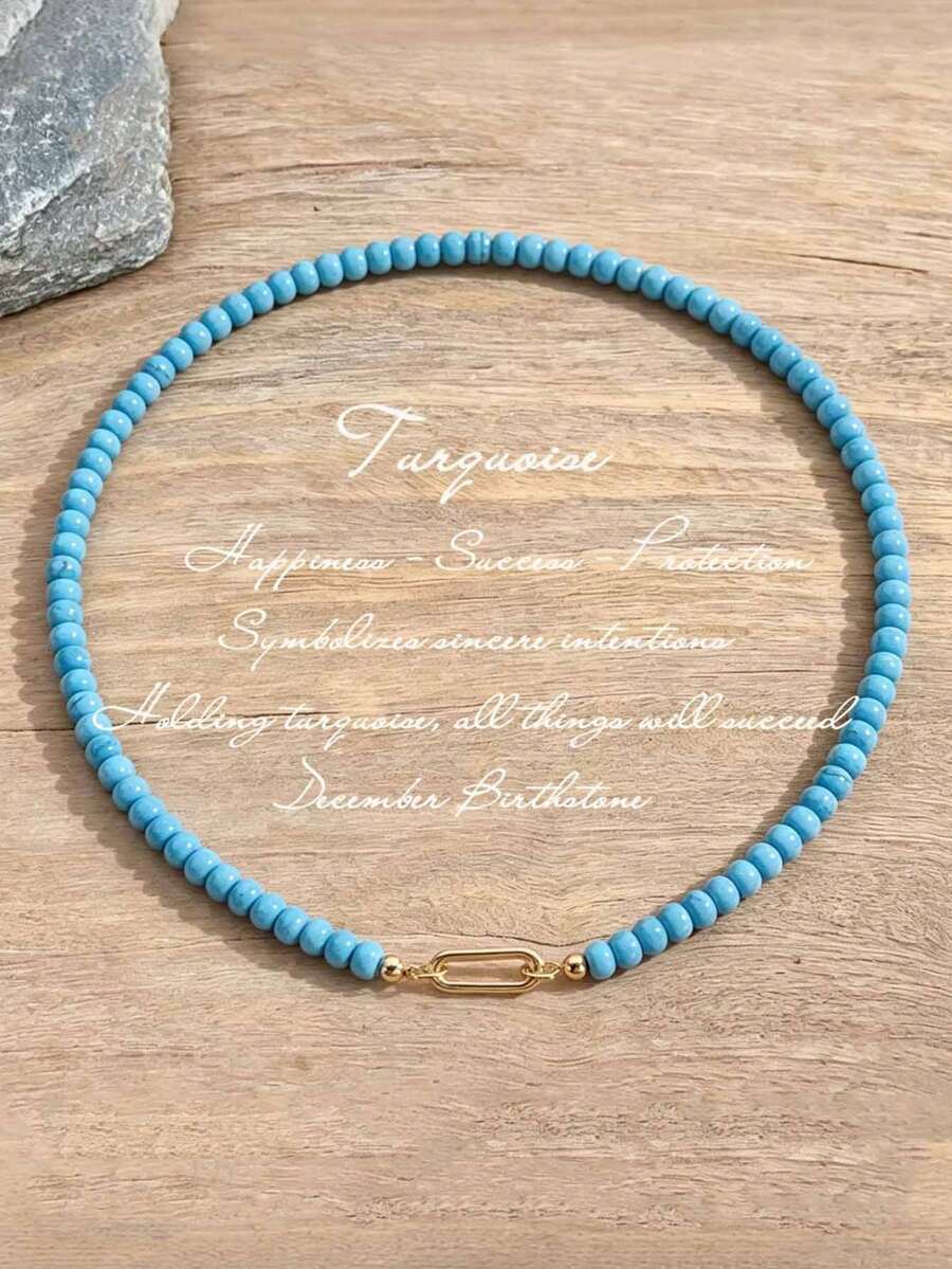 Natural Turquoise Abacus-Shaped Beads Necklace - Ancient Guardian Stone - Turquoise - View 1