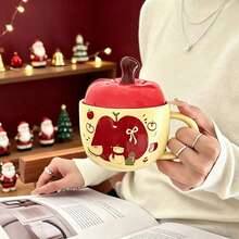 1pc Red Apple Ceramic Mug With Lid, Suitable For Gift For Best Friend, Girls, Cartoon Creative Birthday Gift For Girls, Christmas, Christmas Eve, Valentine's Day, Various Holiday Gifts - Multicolor - View 5