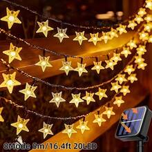Warm Solar Star String Lights, 5M20LED, 7M50LED, 12M100LED Options, Exquisite 3D Five-Pointed Star Beads With Delicate Ice-Cracked Texture, Transparent Star Shell With Premium Texture, Soft Warm Light Glows From Within, Romantic Dreamy Atmosphere, Solar Powered, Automatic Sunlight Absorption And Energy Storage, Smart Light Control Sensor, Auto-On At Dusk, No Wiring, Zero Electricity Cost - Solar Star String Lights - View 15