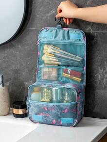 1pc Flamingo Print Hanging Cosmetic Bag - Baby Blue - View 6