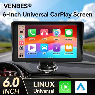 VENBES 6.1인치 PND 휴대용 카 오디오, 무선 CarPlay & 무선 Android Auto 터치스크린 카 플레이어, 블루투스 FM 포함