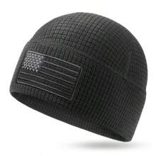 Men's American Flag Fleece Beanie, Waffle Grid Polyester Skull Cap, Soft Lightweight Thermal Patriotic Winter Hat For Running Hiking Cycling - Flag Design - View 13