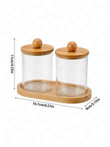 Modern Bathroom Storage Jar Set With Bamboo Tray, 2 Clear Q Tip And Cotton Ball Holders With Bamboo Lids For Vanity Countertop Decor - Multicolor - View 6