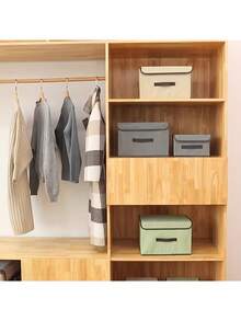 2/1pc Foldable Linen Storage Box With Handle And Lid, Stackable Fabric Storage Bin For Home Organization, Clothes And Toys Storage, For Bedroom Wardrobe, Collapsible For Space-Saving Storage When Not In Use, Breathable Linen Fabric, Dust-Proof, Protects Clothes And Items From Dust, Reinforced Built-In Handle For Easy Pulling And Moving From Shelves, Sturdy Structure, Multiple Boxes Can Be Stacked To Maximize Vertical Space In Wardrobe, Suitable For Storing Clothes, Underwear, Toys, Books And Various Items In Wardrobe And Bedroom - Beige - View 5