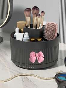 Desktop 360 Degree Rotating Multifunctional Storage Box With Bow Decoration, Pen Holder For Cosmetics, Makeup Brushes, Eyebrow Pencils, Desk Organizer With 5 Compartments - Multi-Functional Pencil, Marker, Scissors And Stationery Storage Rack, Suitable For Office, Vanity, Dorm, Classroom, Christmas Gift, Birthday Gift, Holiday Essential, Home - Multicolor - View 13