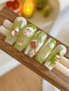1pc Hot-Selling Christmas 3D Embossed Nail Stickers With Adhesive Backing, Snowman, Gingerbread Man, Christmas Tree, Reindeer Decor For DIY Fun Holiday Nail Art - Multicolor - View 3