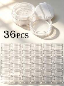 Sealed Leak-Proof Loose Powder Dispenser Box, 1/12/36pcs 10ML High Transparency Plastic Minimalist Transparent No Pattern Round Wide Mouth With 9-Grid Powder Sieve Spiral Sealed Lid And Flocked Powder Puff, Portable Makeup Refill Storage Empty Powder Jar For Travel, Daily Makeup DIY Storage - Multicolor - View 12