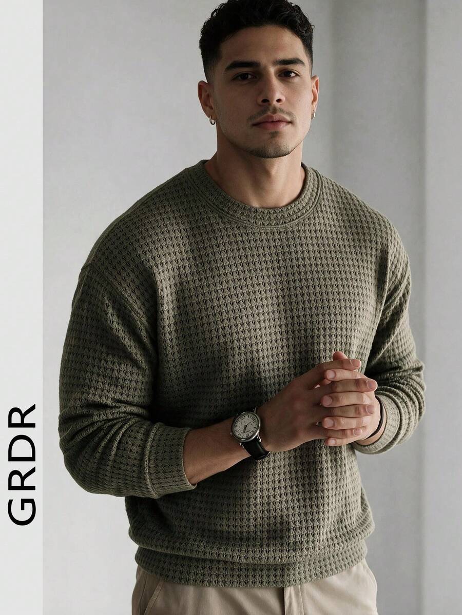 GRDR Textured Versatile Men's Pullover All-Match Casual Daily Commute - Army Green - View 1