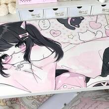 Alas Meja Besar Kulit PU Motif Gadis Anime Pink Lucu, Alas Mouse Panjang Motif Kelinci Kawaii dengan Pita, Pelindung Meja Halus Tahan Air, Dekorasi Meja Estetis untuk Belajar, Bermain Game, Kantor Rumah, dan Laptop - View 2