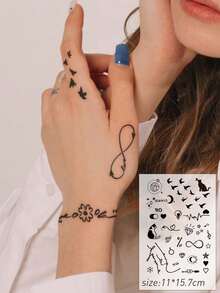 6PCS English Floral Bird Diamond Planet Cat Pattern Party Gift Holiday Gift Music Festival Temporary Body Skin Waterproof Tattoo Stickers For Hands Shoulders Neck Collarbone - Multicolor - View 3