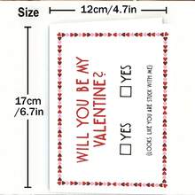 1PC Romantic Valentine's Day Greeting Card, Will You Be My Valentine, Heart Border Design, Suitable For Lovers, Minimalist Text Style Valentine's Day Card (12cm/4.7inx17cm/6.7in) - Multicolor - View 2