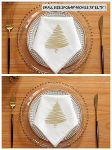1pc 100% Polyester White Square Cloth Napkin With Golden Christmas Tree Embroidery, Reusable Fabric Dinner Napkin For Xmas Holiday Table Setting & Party Decoration - Multicolor - View 14