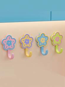 8/4pcs Cute Style Plastic Flower Shaped Wall Hook With Contrast Color Petal & Center Detail, Punch‑Free Strong Load‑Bearing Hanging Holder, Decorative Single Hook Wall Hanger, Suitable For Entryway, Bedroom, Bathroom, All‑Season Home Storage - Multicolor - View 12