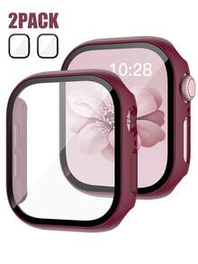 2件組 酒紅色 保護殼，適用 40mm/41mm/42mm/44mm/45mm/46mm/49mm，防摔防刮 硬 PC+鋼化玻璃一體式錶殼，相容 Ultra/SE/12/11/10/9/8/7/6/5/4 系列，男款/女款休閒運動手錶殼 - 酒紅色+酒紅色 - 查看 10