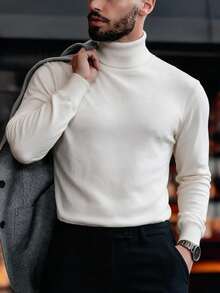 Men's Long Sleeve Turtleneck Pullover Knit Sweater , Fall Winter - White - View 6