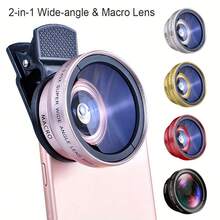 2-In-1 HD Phone Lens Kit - Wide Angle & Macro, Lightweight Design With Portable Bag, Convenient For Shooting Anytime Anywhere, 0.45x Ultra Wide Angle & Macro Lens Set, Optical Zoom Function, Universal Clip Compatible With Smartphones, HD Wide Angle Lens, Phone Camera Lens 2-In-1 Clip-On Lens Kit, 37mm 0.45x 49UV Ultra Wide Angle & Macro Phone Camera Lens, Suitable For Smartphones - 2-in-1 - View 2