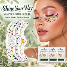 2pcs Colorful Glitter Freckle Face Tattoo Stickers, Star, Heart And Rainbow Patterns, Suitable For Holiday Makeup, Christmas Decoration, Halloween Decoration - Multicolor - View 5