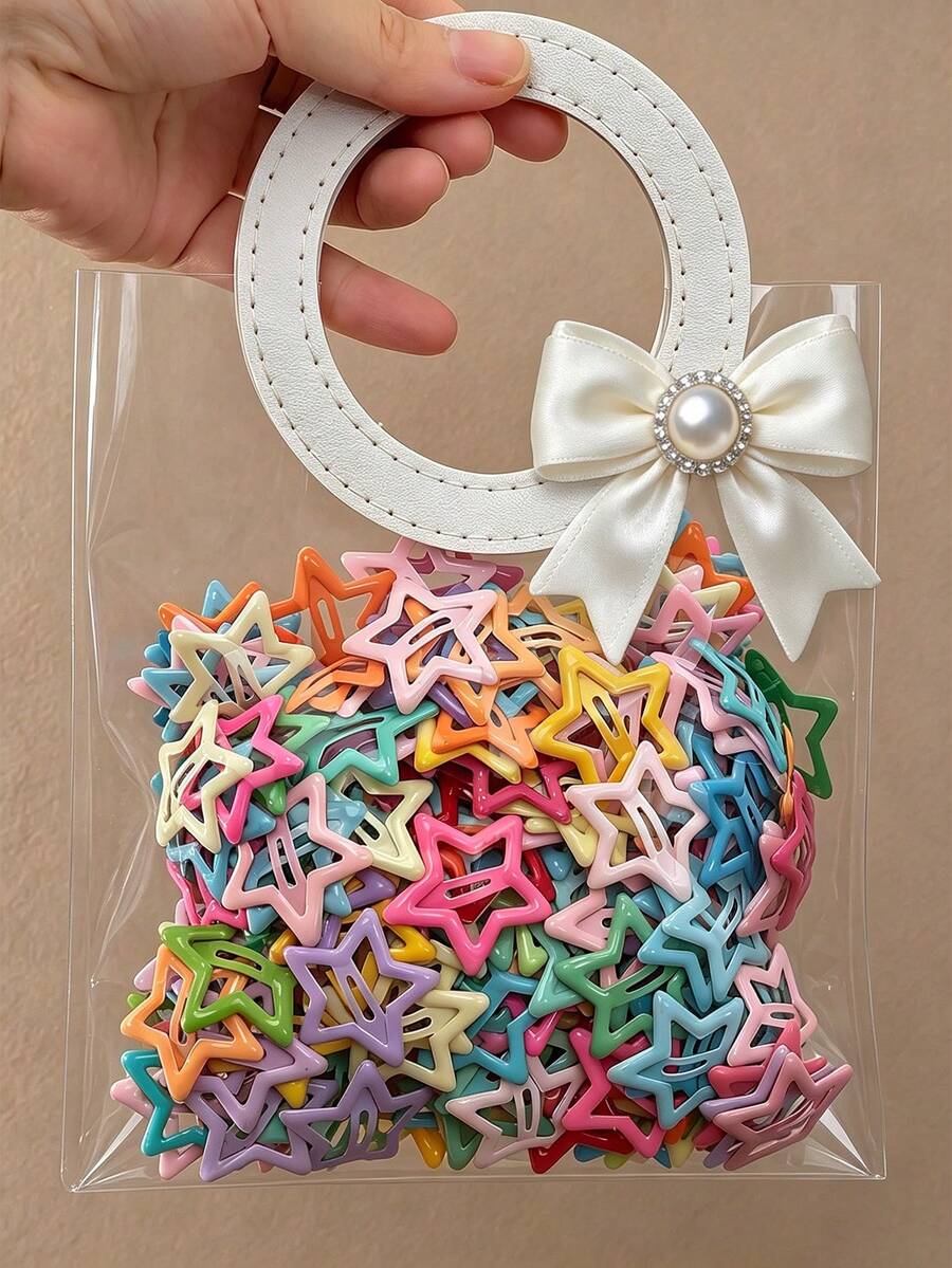 100/70/50/30/20Pcs Colorful Hollow Star BB Hair Clips, Matte Metal Snap Barrettes, Sweet Y2K Hair Accessories For Kids & Teens. - Multicolor - View 1
