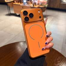 磨砂金屬磁吸手機殼，適用於 iPhone 18 Pro Max 17 16 15 14 13 Pro，附鏡頭保護膜，支援無線充電，防摔保護殼，適合女性男性的禮物選擇 - 橘色 - 查看 3