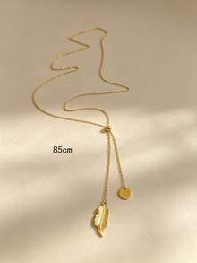 1pc Gold Stainless Steel Hypoallergenic Leaf Pendant Adjustable Long Necklace For Women, Elegant Style Suitable For Street Photography And Daily Decoration - Gold - View 5