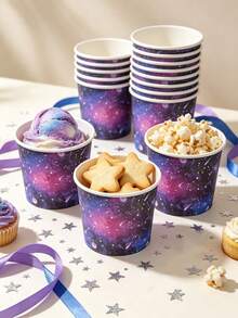 Galaxy Ice Cream Cups, Printed With Universe Starry Sky And Planet Patterns, Disposable Dessert Bowls, Suitable For Cold Drinks, Frozen Yogurt, Ice Cream, Pudding And Snacks, Perfect For Adult Sci-Fi Theme Parties, Astronomy Gatherings, Space Events, Catering Services And Dessert Shops - Multicolor - View 7