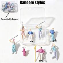 1:50 Hand-Painted Mini Golf Player Figurine, Miniature Golf Player Model With Golf Bag And Flag, Dollhouse Mini Accessory, Mini Golf Scene Layout Decoration, Hobby Model Collection Gift (Random Color) - 1:50 Golf Ball Color Figure Set - View 12