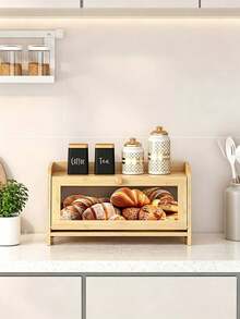 Brödbox i bambu med rullock, dubbellagrad stor kapacitet, fuktavvisande och dammtät trälåda, köksbänksorganizer för bröd, bakverk och torra snacks, för hembakare - Multifärgad - Visa 9