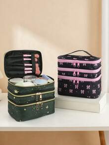 1pc New 3-Layer Makeup Bag, Large Capacity Compartment Cosmetic Organizer, Multi-Layer Independent Storage For Easy Access, Can Store Makeup Brushes And Toiletries, Also Functions As Desktop Organizer, Portable Handheld Design, Travel Essential. - Multicolor - View 3