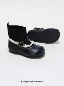 Baby Girls' Vintage Mary Jane Sock Boots, Lace Trim Buckle Knit Soft Sole, Fall Winter 2026 - Black - View 5