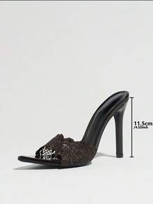 女款高跟穆勒鞋，蕾絲刺繡，透氣網布，尖頭設計，柔軟舒適，性感優雅，露趾細高跟棕色高跟鞋 - 棕色 - 查看 3