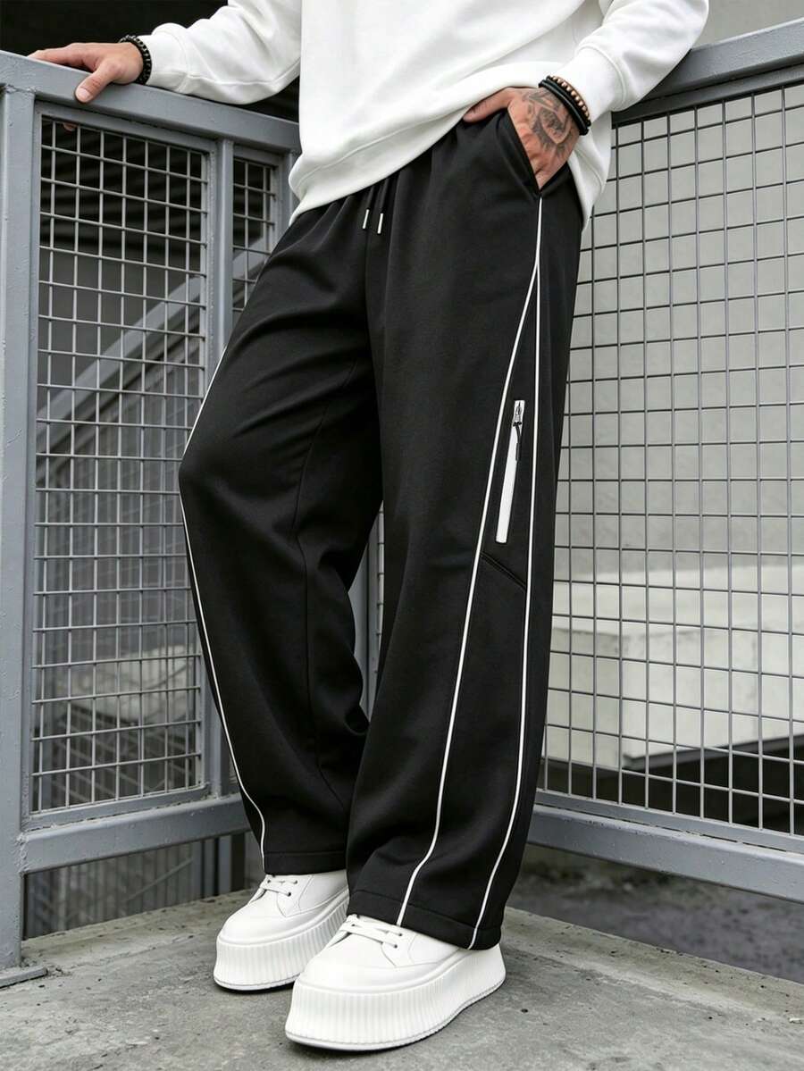 Men's Spring/Summer Casual Loose Straight Leg Fashion Sports Sweatpants - Black - View 1