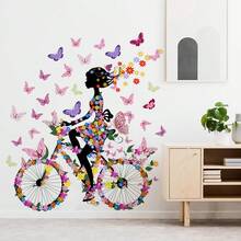 1pc Floral Butterfly And Beautiful Girl Wall Stickers For Kitchen Decals PVC Self-Adhesive Mural For Dining Room Restaurant Decoration 23.6*11.8inch - One Piece In Multiple Colors - View 2