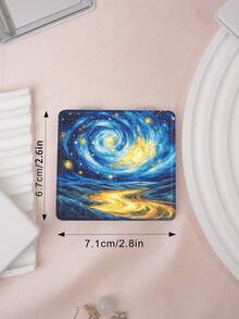 1PC Van Gogh Series Portable Vanity Mirror, Foldable Lightweight Ultra-Thin Convenient Hand Mirror, Durable PU Leather, Suitable For Multiple Scenarios And All People, Foldable Small Square Mirror, Pocket Mirror, Fresh Abstract Starry Sky Sunflower Sun Pattern Design, Exquisite Delicate Foldable Structure, Durable Reliable Drop-Resistant, Easy To Carry, Handheld Makeup Mirror, 180° Flip Cover Multifunctional - Multicolor - View 4