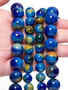 1 Strand 10mm Hand-Painted Blue & Yellow Agate Round Beads, Loose Beads For Jewelry Making DIY, Exquisite Bracelet Necklace Earring Accessories - Multicolor - View 1