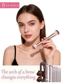 BS-MALL 10pcs Dual-Ended Purple Makeup Brush Set With Pink Triangle Pouch And Puff, Precise Application, Non-Irritating, No Shedding - Mauve Purple - View 6