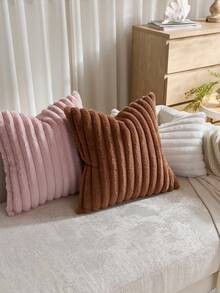 1/2 cái vỏ gối trang trí lông giả màu hồng kẻ sọc mềm mại thoải mái, vỏ gối nhung cho sofa, vải lông thỏ giả mềm mịn, trang trí sofa hiện đại cho nhà ở, phòng ngủ, ký túc xá - Hồng - Xem 7