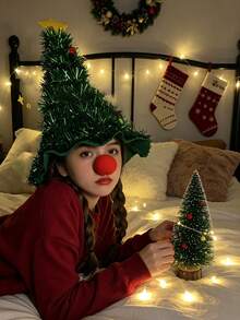 10pcs Creative Christmas Tree Hat & Red Nose Set, Gold Sequin Christmas Tree Hat Set (Includes Christmas Hat And Clown Nose), Suitable For Christmas Decoration, Holiday Costume, Tree Topper Hat, Party Decor, Christmas Gift, Christmas Stocking Filler, Photo Props - Multiple Styles - View 8
