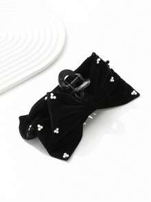 1pc Women's Solid Color Velvet Pearl Bow Hair Claw Clip, Elegant Bow Hair Accessory For Daily/Date/Commute Versatile Styling - Multicolor - View 5