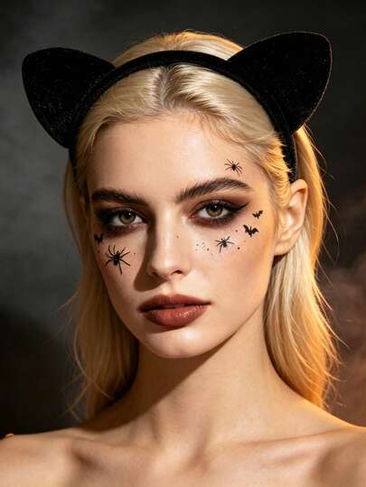 1pc Black Velvet Cat Ear Headband, Cute Animal Ear Hair Band, Halloween Cosplay Party Costume Hair Accessory For Women