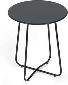 Mesa Auxiliar Redonda Negra 61x61x71.1 cm |   Mesa de Metal Pequeña de 24 Pulgadas para Patio Exterior e Interior |   Resistente a la Intemperie con Patas en Forma de U para Bistró y Balcón |   Fácil de Armar - Negro - Ver 1