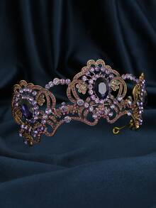 Vintage Gold Purple Crystal Bridal Crown Tiara Wedding Hair Accessories Women Bride For Bachelorette Party Prom Pageant - Purple - View 6
