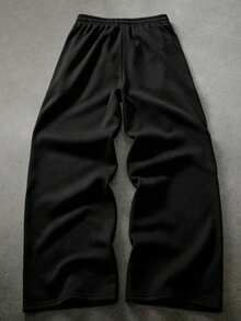 Men's Loose Fashion Wide Leg Long Pants, Minimalist Solid Color Wide Leg Fit, Drawstring Waist Design, Large Pockets, Unisex Style, Suitable For Daily Walking, Work, Home, Travel, Watching World Cup And Other Occasions. Best Father's Day Gift - Black - View 2