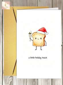 1pc Cute Christmas Toast Greeting Card, Funny Bread Character With Santa Hat, Kawaii Holiday Card, Xmas Gift Card, Food Pun Greeting Card - One Size Fits All - View 2