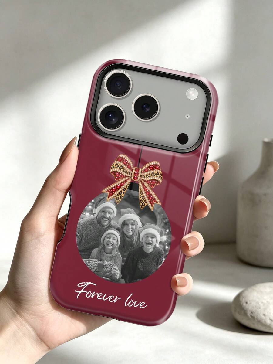 1pc DIY Burgundy Seven-Star Ladybug Fashion Pattern Design Phone Case, Cherry Red Ladybug Personalized Customized 2-In-1 Glossy Texture Protective Shell, Personalized Signature Phrase Customized Student Couple Best Friend Daily Commute Holiday Anniversary Exclusive Gift Phone Case Customized 2-In-1 Glossy Hard Shell Full Coverage Protective Cover Compatible With Iphone 11/12/13/14/15/16/17 Pro Max/18 Pro Max - Multicolor - View 1