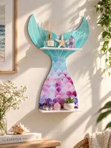 1pc Gradient Mermaid Tail Wall-Mounted Floating Shelf, Colorful Ocean Style Decorative Storage Rack, Fantasy Coast Aesthetic Display Shelf, Unique Mermaid Tail Layered Design, Fish Scale Pattern Art Rack, Multi-Layer Floating Display Shelf, Suitable For Placing Small Items, Applicable To Bedroom, Living Room, Bathroom, Nursery, Apartment, Beach House, Spa, Wedding, Party, Home Wall Decor - Color - View 3