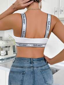 Women's Front Closure Striped Silver Wire-Free Sexy Bra - White - View 2