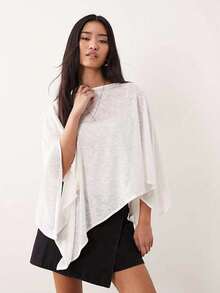 Women's Semi-Sheer Knit Boat Neck 3/4 Sleeve Top, Asymmetrical Hem, Loose Bohemian Style Pullover - White - View 6